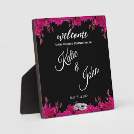Fuchsia Orchids auf Black-Wedding-Table-Sign- Fotoplatte