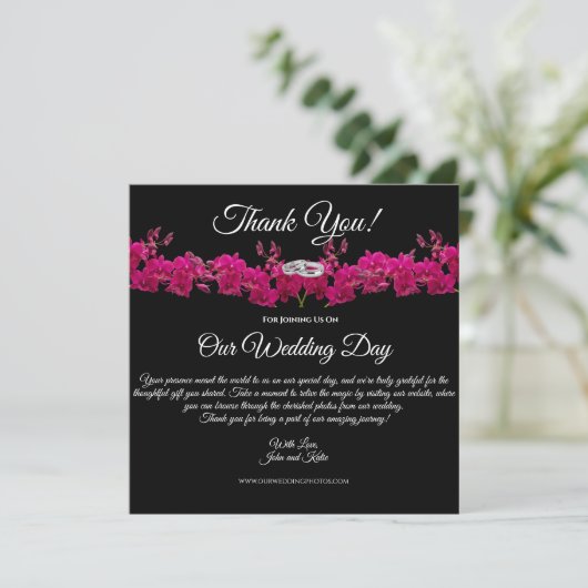Fuchsia Orchids-Black- Wedding Vielen Dank Einladung (Stehend Vorderseite)