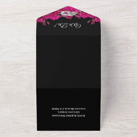 Fuchsia Orchids on Black-Wedding- All In One Einladung (Außenbereich)
