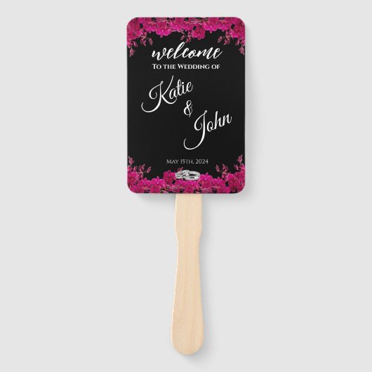 Fuchsia Orchids on Black Wedding Program- Fächer (Vorderseite)