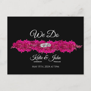 Fuchsia Orchids on Black-Wedding RSVP- Einladungspostkarte