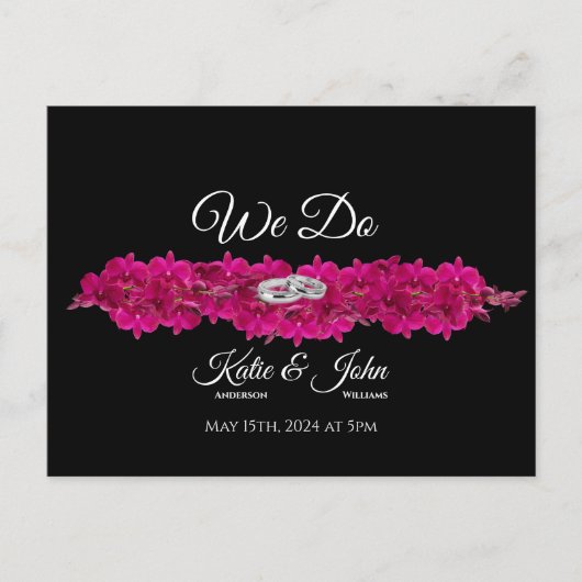 Fuchsia Orchids on Black-Wedding RSVP- Einladungspostkarte (Vorderseite)