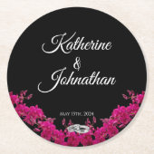 Fuchsia Orchids on Black-Wedding- Runder Pappuntersetzer (Vorderseite)
