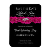 Fuchsia Orchids on Black- Wedding Save the Date- Magnet (Vertikal)