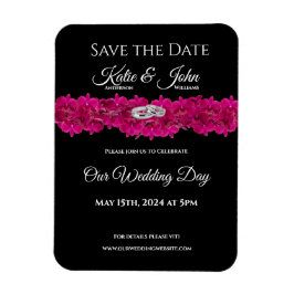 Fuchsia Orchids on Black- Wedding Save the Date- Magnet