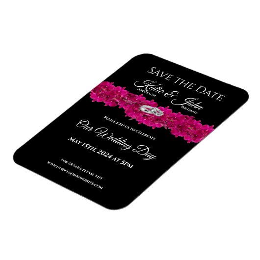 Fuchsia Orchids on Black- Wedding Save the Date- Magnet (Linke Seite)