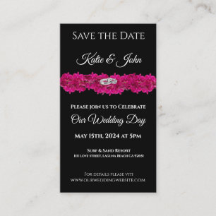 Fuchsia Orchids on Black- Wedding Save the Date- Visitenkarte