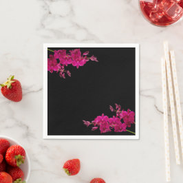 Fuchsia Orchids on Black-Wedding- Serviette