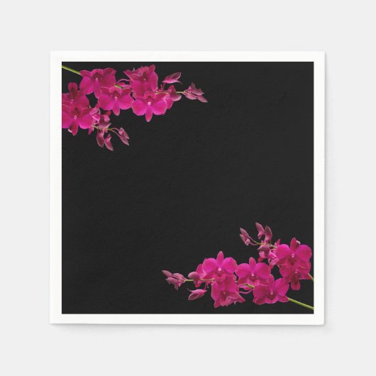 Fuchsia Orchids on Black-Wedding- Serviette (Vorderseite)