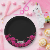 Fuchsia Orchids on Black-Wedding Tellers-Rings- Pappteller (Party)