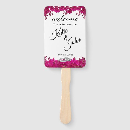 Fuchsia Orchids on White Wedding Program- Fächer (Vorderseite)