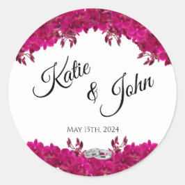 Fuchsia Orchids on White-Wedding- Runder Aufkleber