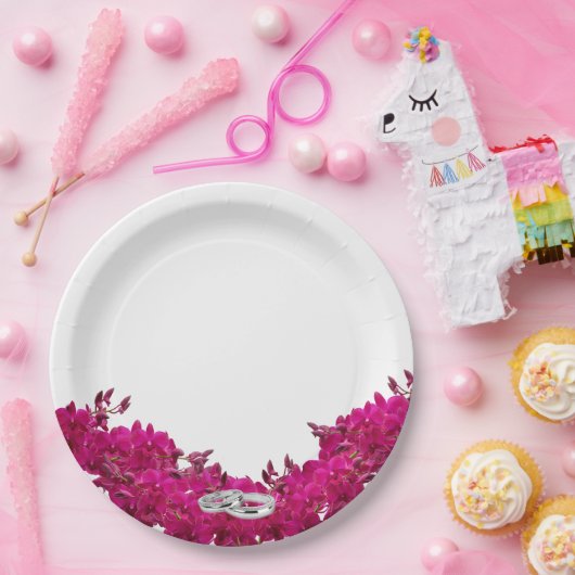 Fuchsia Orchids on White-Wedding Tellers-Rings- Pappteller (Party)