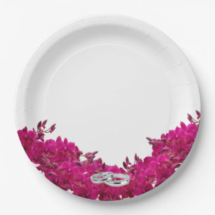 Fuchsia Orchids on White-Wedding Tellers-Rings- Pappteller