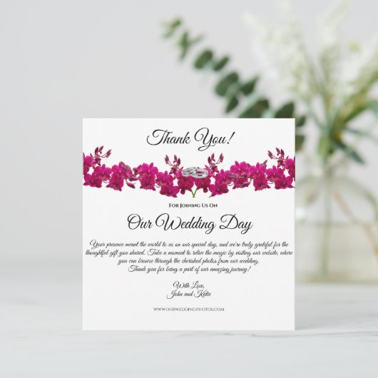 Fuchsia Orchids-White- Hochzeit Vielen Dank Einladung (Stehend Vorderseite)