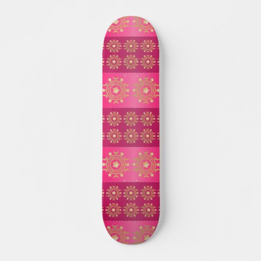 Fuchsia Oriental Mandala Pattern Skateboard (Vorne)