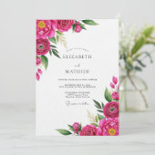 Fuchsia Painterly Bloom Wedding Einladung (Stehend Vorderseite)