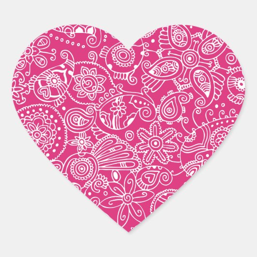 Fuchsia Paisley Heart Sticker (Vorderseite)