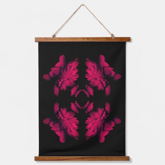 Fuchsia Peony Abstrakt Blumenart Wandteppich Mit Holzrahmen (Vorderseite)