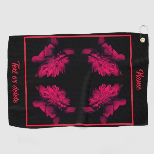 Fuchsia Peony Abstrakt Floral Personalisiert Golfhandtuch (Horizontal)