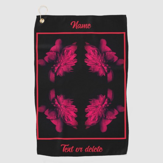 Fuchsia Peony Abstrakt Floral Personalisiert Golfhandtuch (Vorderseite)