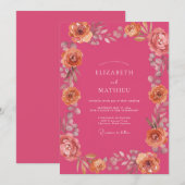 Fuchsia Pfirsich Aquarell Hochzeit Einladung (Vorne/Hinten)