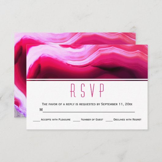 Fuchsia pink agate Slice geode moderne Hochzeit RS RSVP Karte (Vorne/Hinten)