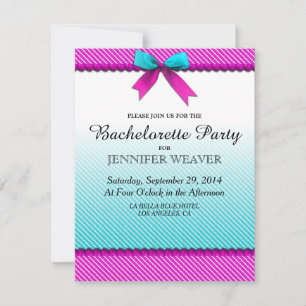 Fuchsia Pink & Aqua Aquamarine Neonpunkte, Bow & R Einladung