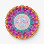 Fuchsia Pink Aqua Orange Party Mandala Monogram Pappteller (Vorderseite)