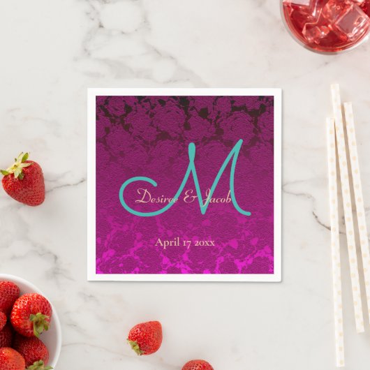 Fuchsia Pink Aquamarin Elegant Wedding Monogram Serviette (Beispiel)