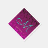 Fuchsia Pink Aquamarin Elegant Wedding Monogram Serviette (Ecke)