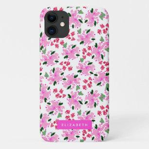 Fuchsia Pink Aquarell Blumengarten Personalisiert Case-Mate iPhone Hülle
