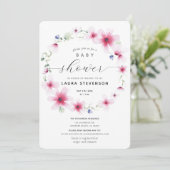 Fuchsia Pink Aquarell Blumenkleider Kinderdusche Einladung (Stehend Vorderseite)