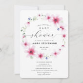 Fuchsia Pink Aquarell Blumenkleider Kinderdusche Einladung (Vorderseite)