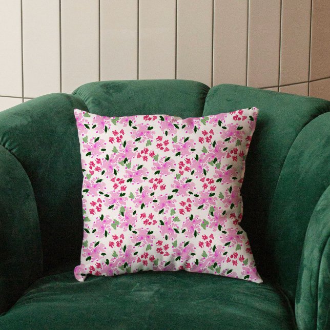 Fuchsia Pink Aquarellgarten Throw Kissen (Fuchsia pink watercolor painted floral garden throw pillow)