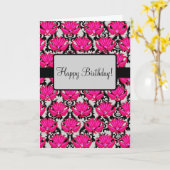 Fuchsia Pink Art Nouveau Damask Geburtstag Karte (Gelbe Blume)