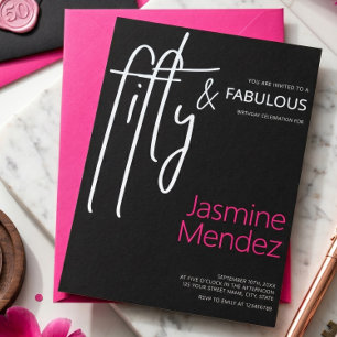 Fuchsia Pink Black Chic 50 & Fabulous Geburtstag  Einladung