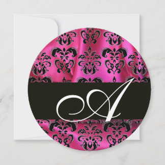 FUCHSIA PINK BLACK DAMASK CLOTH MONOGRAM Circle Einladung