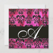 FUCHSIA PINK BLACK DAMASK CLOTH MONOGRAMM Champagn Einladung (Vorderseite)