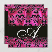 FUCHSIA PINK BLACK DAMASK CLOTH MONOGRAMM Champagn Einladung (Vorne/Hinten)