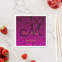 Fuchsia Pink Black Gold Elegante Wedding Monogram