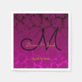 Fuchsia Pink Black Gold Elegante Wedding Monogram Serviette (Vorderseite)