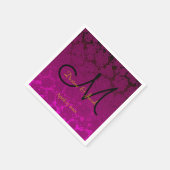 Fuchsia Pink Black Gold Elegante Wedding Monogram Serviette (Ecke)