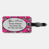 Fuchsia Pink Black Gray Damask Monogramm Gepäckanhänger (Rückseite horizontal)