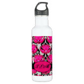 Fuchsia Pink Black Gray Damask Monogramm Trinkflasche (Vorderseite)
