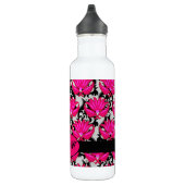 Fuchsia Pink Black Gray Damask Monogramm Trinkflasche (Rechts)