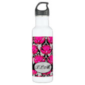 Fuchsia Pink Black Gray Damask Monogramm Trinkflasche (Vorderseite)