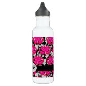 Fuchsia Pink Black Gray Damask Monogramm Trinkflasche (Rechts)