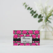 Fuchsia Pink Black Gray Parisian Damask Graphic Visitenkarte (Stehend Vorderseite)