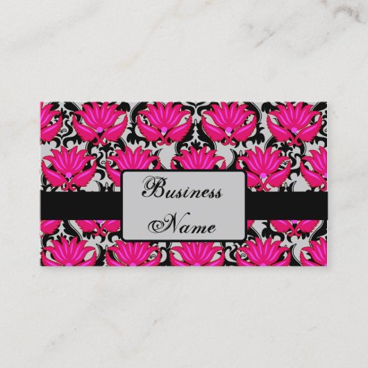 Fuchsia Pink Black Gray Parisian Damask Graphic Visitenkarte (Vorderseite)